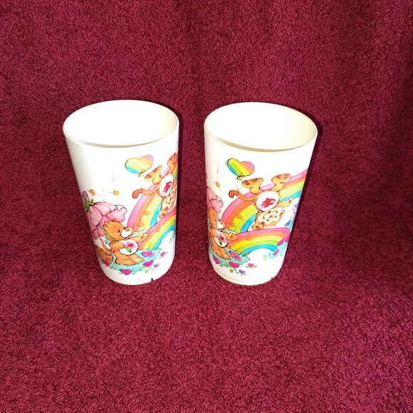 2 Vtg 1985 Care Bears Deka Plastic Cups/Tumbler, Care Bear Cousins Rainbow Cup. - Picture 2 of 13